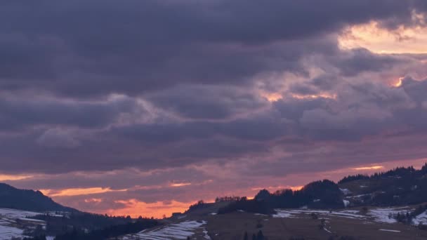 Beautiful Twilight Sunset Red Hellish Clouds Fiery Sky Light Dark — Video Stock