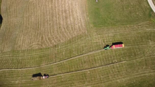 Çiftçi Bir Traktör Ted Yardımıyla Hasat Edilen Samanları Taşıyarak Samanların — Stok video