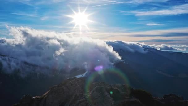 Winter Bright Sun Blue Sky Mountain Ridge Thick Clouds High — Video