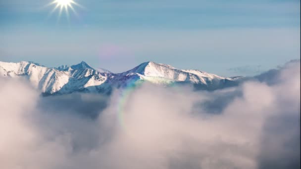 Long Shot Snow Capped Mountain Peaks Shrouded Clouds High Quality — Video
