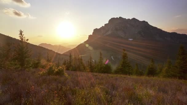 Sunbeams Spill Forest Hort Sunset Majestic Mountain Velky Rozsutec Mountain — Video