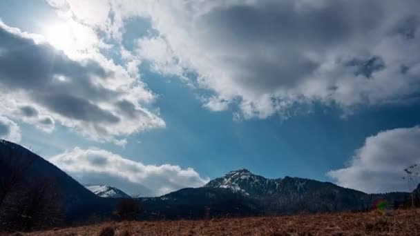 Movement Sun Day Turbulent Clouds Mountain Landscape Snow Capped Mountains — Video