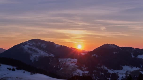 Colorful Sunset Pastel Sky Winter Landscape Rural Hilly Landscape High — Video