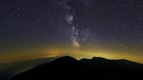 Астрономия Временные Снимки Ночи Дня Звездная Ночь Молочной Галактикой Звезд — стоковое видео