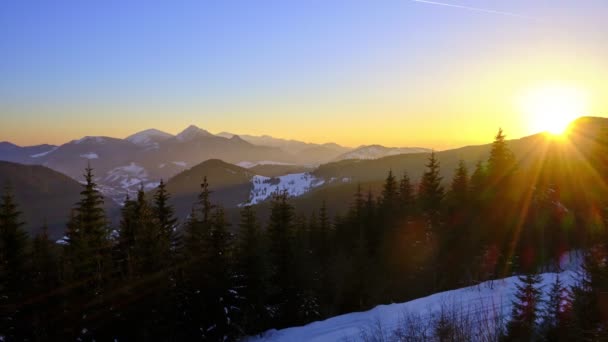 Colorful Sunset Mountain Winter Landscape Clear Blue Sky Clouds High — Stock Video