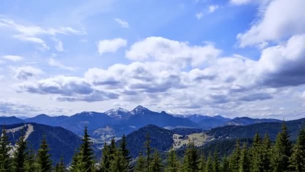 Montagna Paesaggio Collinare Rurale Soffice Nuvole Alberi Abete Rosso Primo — Video Stock
