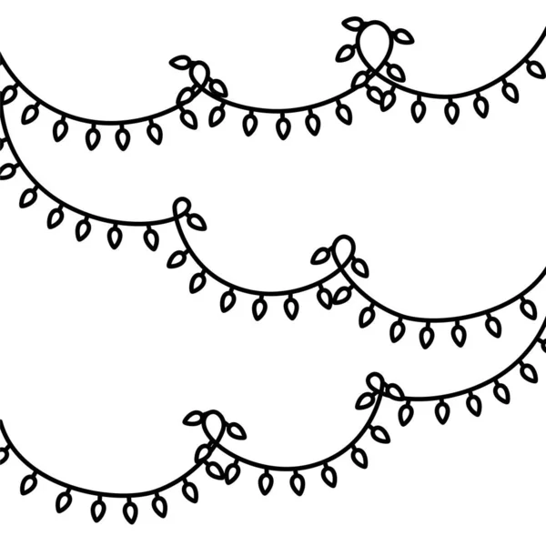 Christmas Lights Garland Hand Draw Holiday Christmas Led String Simple — Stock Vector