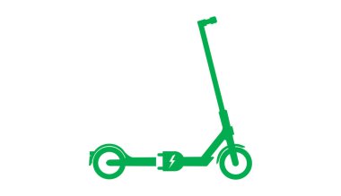 Elektrik Ekolojik Scooter ikonu, logo vektörü. Motoru tekmele, şarj et, doldur ve biyo, çevreci yeşil güç.
