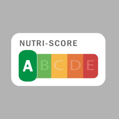 Nutriscore yatay çıkartması. 5 renkli beslenme etiketi. Fransa 'da besin puanı sistemi. tüketici-frie