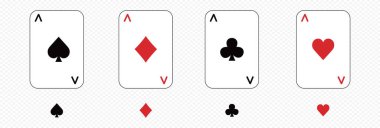 Arka planda kart simgeleri oynatılıyor. Dört poker takımı - kalpler, elmaslar, maça, sinekler. Kazanan bir poker eli. Vektör illüstrasyonu.