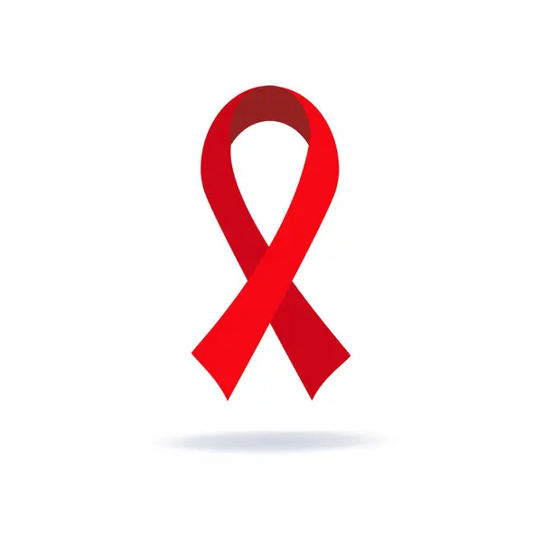 Kırmızı kurdele HIV farkındalığı, beyaz arka planda izole edilmiş AIDS. Vektör