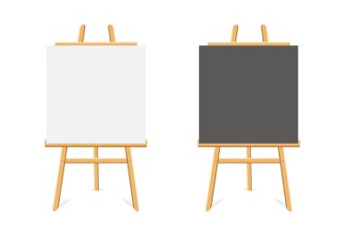 Easel modeli. Beyaz ve siyah kağıtlı tahtalar. Vektör illüstrasyonu