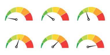 Ölçek, hız göstergesi, metre simgeleri. Performans seviyesi. Okları olan gösterge paneli. Hızlı arama göstergesi.