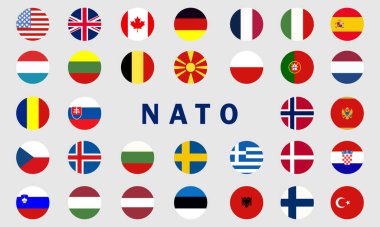 NATO ülkelerinin bayrakları. Kuzey Atlantik İttifakı üyeleri. Askeri blok