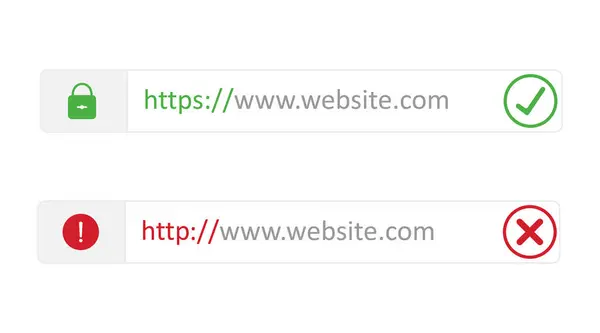 HTTPS SSL ile güvenli bölge. Tarayıcı Adresi Güvenli ve Güvensiz Web Adresleri. Http güvenli ve değil, bağlantı ssl şifrelemesi. 