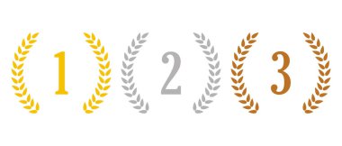 Laurel çelenkleri kazananların numaralarıyla birlikte Vektör. Ödül 1, 2, 3. Altın, gümüş ve bronz defne çelenkleri birinci, ikinci ve üçüncü tabelalarla. 