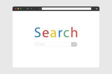 Modern tarayıcı pencere tasarımı modeli. Beyaz arkaplanda arama izole edildi. Dizüstü, bilgisayar, tablet için web pencere düzeni.