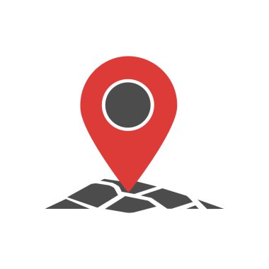 Kalıplı gri bir yüzeye yön bulma ve haritalamayı sembolize eden kırmızı bir lokasyon iğnesi yerleştirilir. Vektör simgesi