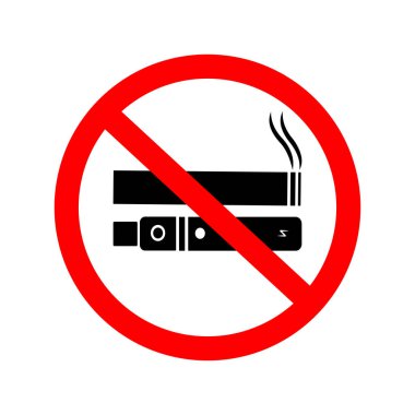 Sigara içmek yok Vaping ikonu yok. Çemberde sigara, sigara ve sigara var. Vektör illüstrasyonu. 