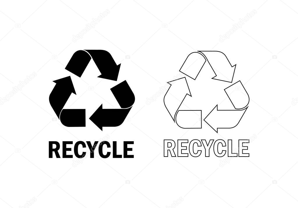Recycling icons set. Simple designs of recycle symbols showcasing eco-friendly initiatives and sustainability concepts. Vector illustration.