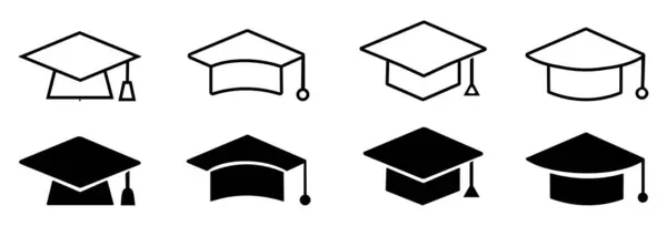 Mezuniyet başlıkları simgesi, kutlama vesilesi olarak çeşitli stillerde farklı tasarımlar. Vektör illüstrasyonu 