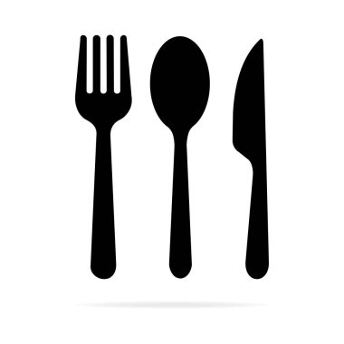 Çatal, kaşık ve bıçak gibi hafif arka planda sergilenen çatal bıçak takımları yemek ayarları için uygundur. Vektör illüstrasyonu
