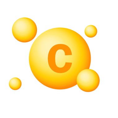 C vitamini 3D ikonu. Dokunulmazlık işareti. Vektör illüstrasyonu