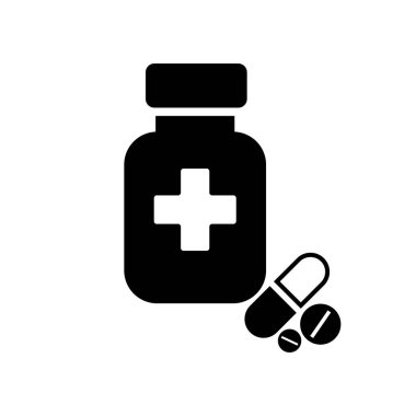 İlaç ikonu olan bir ilaç şişesi. vektör illüstrasyonu
