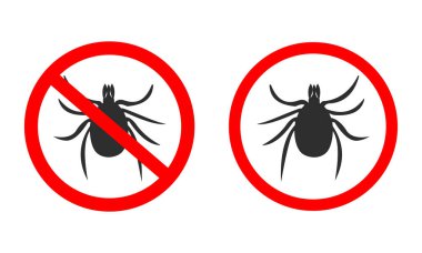 Tehlike işaretleri. Kene kontrolü. Sağlık ve güvenlik bilinçlendirme kampanyasında kenelerin yasaklandığını gösteren işaretler