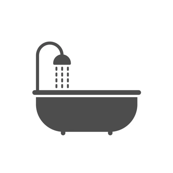 白を基調としたバスシャワーシルエットのベクトルアイコン ウェブ モバイルアプリ Uiデザインと印刷のためのシャワー家具アイコン付き浴槽 — ストックベクタ