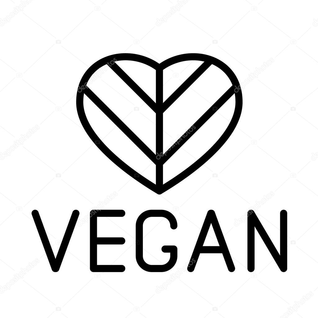 Vegan line logo heart icon isolated on white. love vegan healthy non violent food line icon for web and ui design, mobile apps and print products
