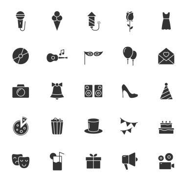 parti silueti vektör simgeleri beyaz arkaplanda izole edildi. web, mobil uygulamalar, ui tasarım ve baskı yalan makinesi ve reklam işi için parti kutlama simgesi