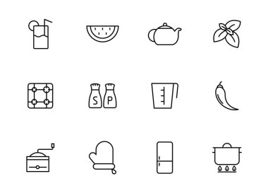 Mutfak doğrusal vektör simgeleri