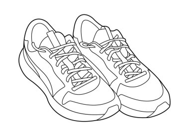 Spor ayakkabıları beyaz arka planda izole edilmiş tek renkli vektör çizimi. işletme tanıtımınız için aktif yaşam tarzı spor ayakkabıları çizimi