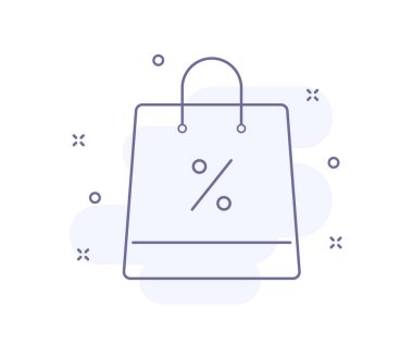 Yüzde yüz dış hatlı vektör illüstrasyonlu çanta beyaza izole edilmiş. Açık pembe arkaplan ve dekorasyonlu yüzde yüz mor çizgi simgesine sahip çanta. Web ve ui tasarımı, mobil uygulamalar ve yazdırma yalan makinesi için