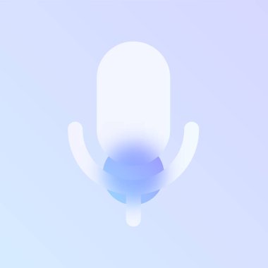 Mikrofon camı morfizm modayı ikonu. Bulanık, şeffaf cam ve mor gradyanlı mikrofon renk vektör simgesi. Web ve ui tasarımı, mobil uygulamalar ve tanıtım sektörü yalan makinesi için