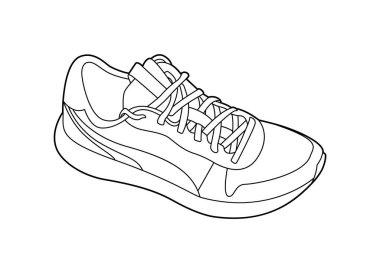 Spor ayakkabısı taslağı tek renkli vektör çizimi beyaz arkaplanda izole edilmiş. işletme tanıtımınız için aktif yaşam tarzı spor ayakkabıları çizimi