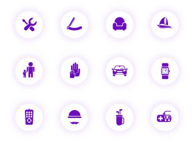 father day purple color vector icons on light round buttons with purple shadow. father day icon set for web, mobile apps, ui design and print