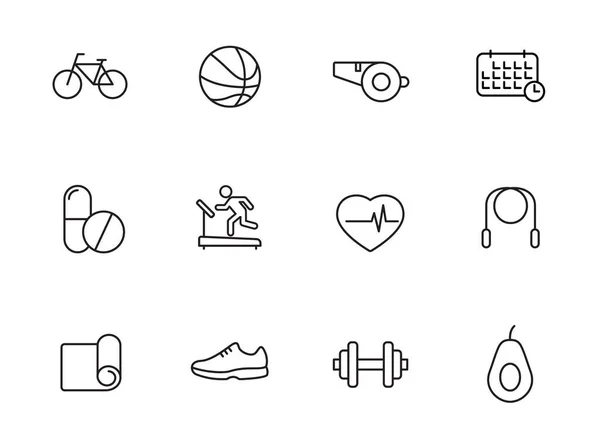 Fitness lineer vektör simgeleri beyaza izole edildi. Web ve ui tasarımı için fitness simgesi seti, mobil uygulamalar ve baskı yalan makinesi ve reklam işi
