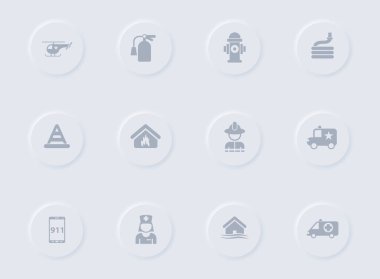 Lastik düğmelerde acil gri vektör simgeleri. Web, mobil uygulamalar, ui tasarım ve tanıtım sektörü yalan makinesi için acil durum simgesi