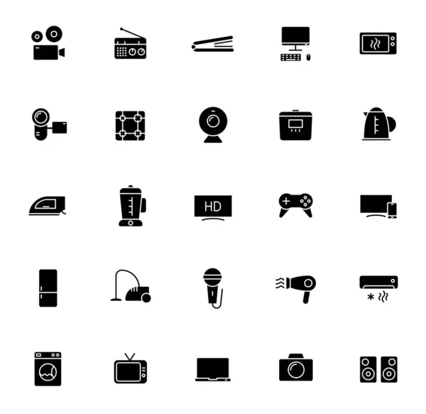 Haushaltsgeräte Silhouette Vektor Symbole Isoliert Auf Weißem Hintergrund Symbolset Für — Stockvektor