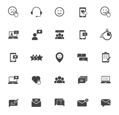 Beyazda izole edilmiş geri besleme siluet vektör simgeleri. Web, mobil uygulamalar, ui tasarımı ve yazdırma için geri besleme simgesi ayarlandı