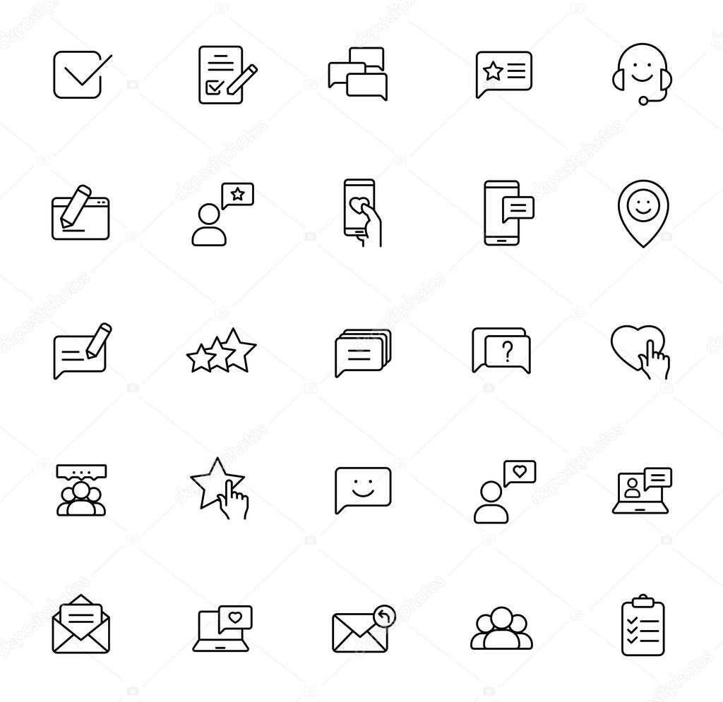 Feedback outline vector icons isolated on white background. feedback icon set for web and ui design, mobile apps, print polygraphy and promo advertising business