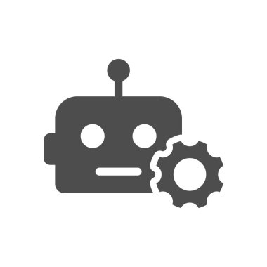 Beyaz üzerine izole edilmiş yapay zeka siluet vektör ikonu. Web, mobil uygulamalar, ui tasarım ve yazdırma için siber teknoloji simgesi