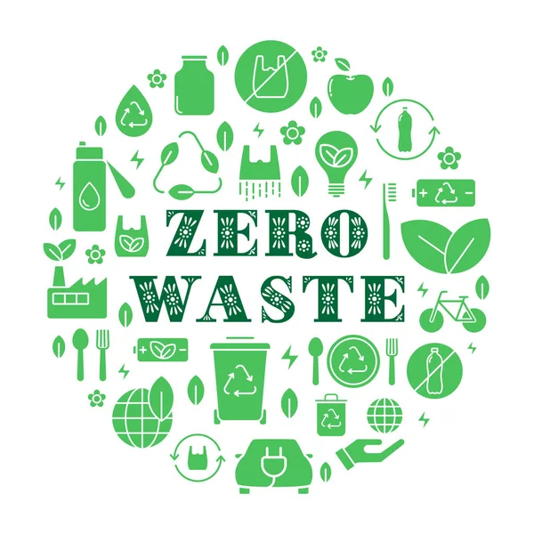 Zero Waste Green Vector Illustration Kreisform Null Abfall Reduziert Die — Stockvektor