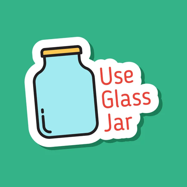 ガラス瓶カラーベクトルエコステッカーを使う 緑の背景に影の入ったガラス瓶のカラーステッカーを使う 環境に優しくプラスチックも廃棄物もありません — ストックベクタ