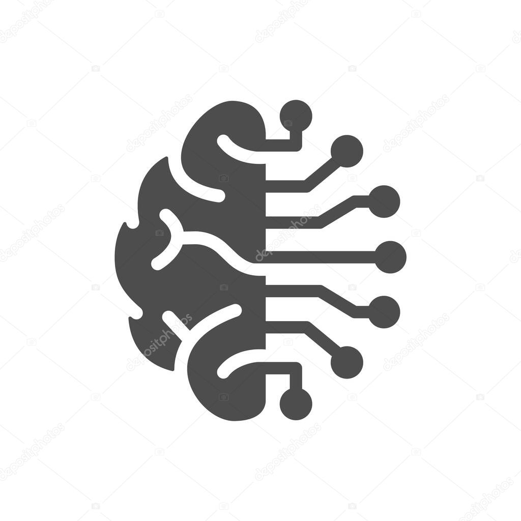Artificial intelligence silhouette vector icon isolated on white. cyber technologies icon for web, mobile apps, ui design and print