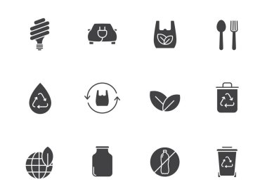 Sıfır atık siluet vektör simgesi beyaz üzerinde izole. Web, mobil uygulamalar, ui tasarımı ve yazdırma için sıfır atık simgesi seti