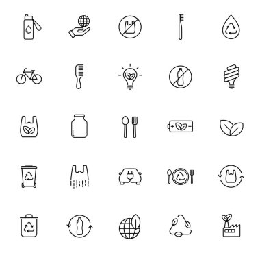 Beyaz arkaplanda sıfır atık ana hatlı vektör simgesi izole edildi. Web ve ui tasarımı için sıfır atık ikonu, mobil uygulamalar, baskı yalan makinesi ve reklam işi. sıfır atık çevre dostu kavram