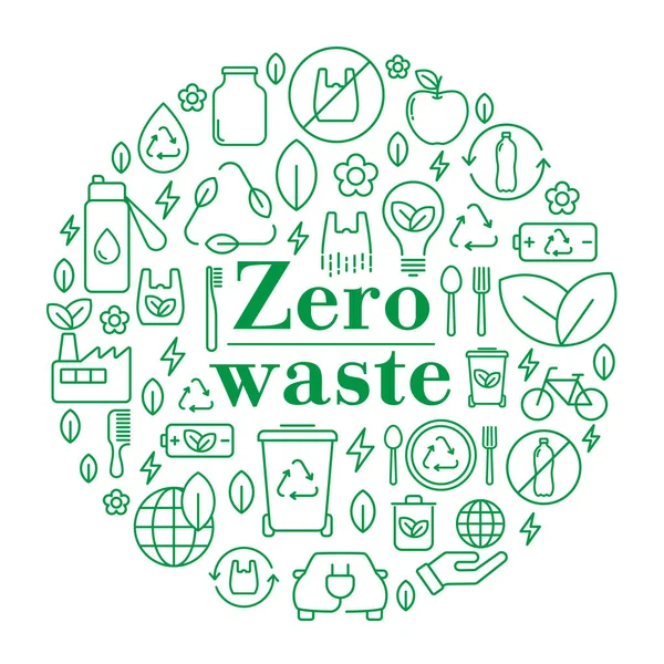 Zero Waste Green Vector Illustration Kreisform Null Abfall Reduziert Die — Stockvektor